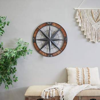 Metal Nautical Compass Wall Decor with Wood Frame Gray - Olivia & May