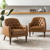 Set of 2 Justo 28.5" Wide Tufted Genuine Leather Wood Legs Accent Barrel Chair for Living Room with solid wood legs | ARTFUL LIVING DESIGN - 2 of 4