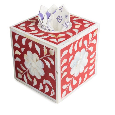 Gauri Kohli Jodhpur Mother Of Pearl Tissue Box Cover, Burgundy : Target