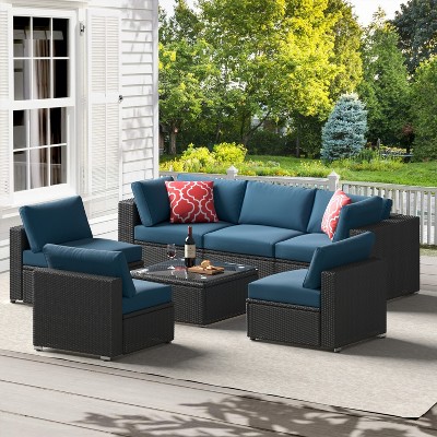 ELJGET 7-Piece Outdoor Patio Furniture Sets, All Weather PE Outdoor Sofa, Garden Wicker Rattan Patio Conversation Set with Coffee Table