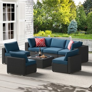 ELJGET 7-Piece Outdoor Patio Furniture Sets, All Weather PE Outdoor Sofa, Garden Wicker Rattan Patio Conversation Set with Coffee Table - 1 of 4