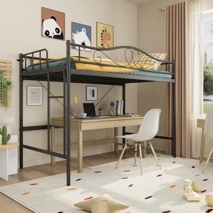 Twin Loft Bed with Adjustable Ladder & Full Safety Guardrail, Loft Bed Twin Heavy-Duty Metal Frame 400 Lbs Weight Capacity, Space Saving - 1 of 4