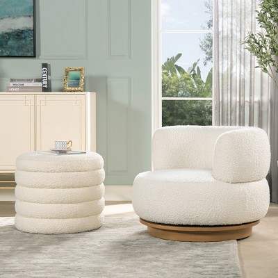 Ebony Black Boucle Round Storage Ottoman with Gathered Embellishment