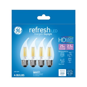 GE 4pk 25W Refresh LED CAM Decorative Light Bulbs Daylight: 25 Watt Equivalent, Dimmable, Chandelier, Energy Star Certified - 1 of 4