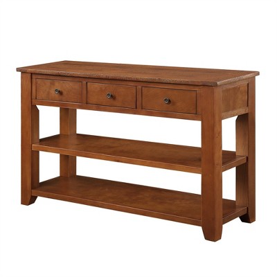 OUTSUPPLY Solid Pine Wood Console Table with 3 Drawers & 2 Shelves, Vintage Entryway Sofa Table