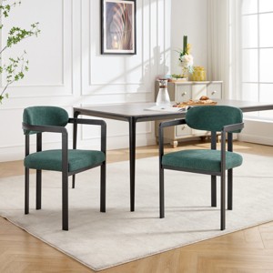 Mid-Century Modern Dining Arm Chairs Set of 2,Upholstered Accent Kitchen Chairs with Black Metal Legs-Baofuwish - 1 of 4