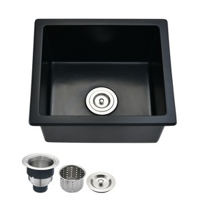 PROOX Matte Black Granite Composite 18 in. Undermount Bar Sink with Basket Strainer - 1 of 4