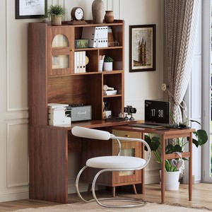 HDZNVF Computer Desk with 90 Degree Rotating Desktop, 43x70 Inch Office Desk with Storage Drawer and Cabinets - 1 of 4