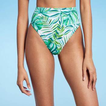 Women's High Waist High Leg Extra Cheeky Bikini Bottom - Shade & Shore™ Green Leaf Print 