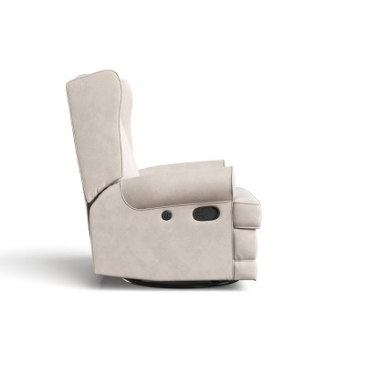 Ivory Swivel Recliner with Metal Base and USB Ports