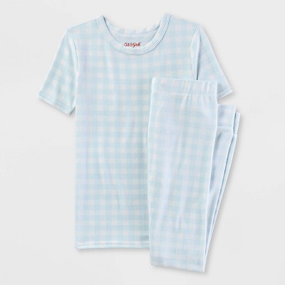 Kids' 'Easter Gingham' Short Sleeve Tight Fit Pajama Set - Cat & Jack™ Blue 4