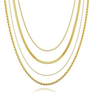 Layered Necklace Set for Women, Non-Tarnish 14K Gold Plated Multi-Chain Choker - 1 of 4