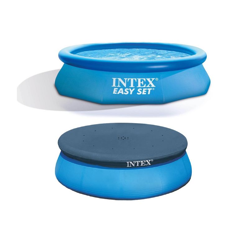 Intex 10'x30'x30" Inflatable Round Swimming Pool & 10' Pool Debris Cover Tarp, 1 of 7