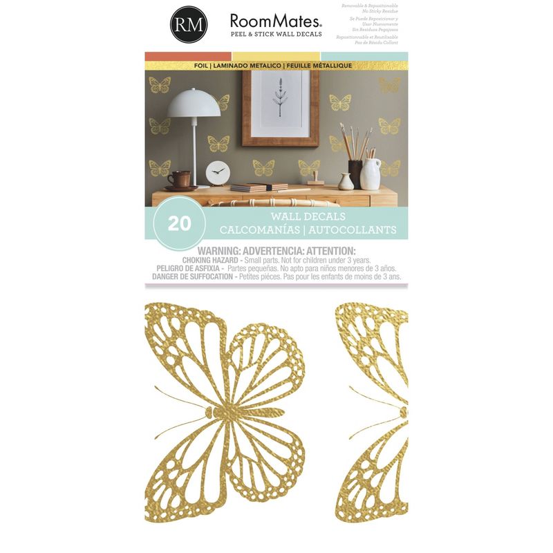 Butterfly Peel and Stick Wall Decal Gold - RoomMates, 2 of 5