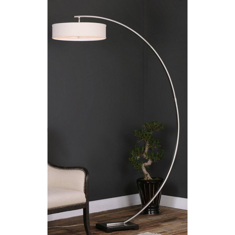 Uttermost Modern Arc Floor Lamp 81 1/2" Tall Brushed Nickel Plated Iron Off-White Drum Linen Shade for Living Room Reading House, 2 of 3