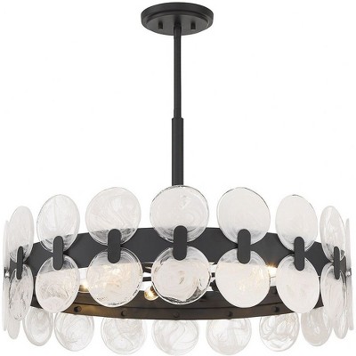 Matte Black 6-Light Drum Chandelier with Strie Piastra Glass