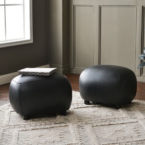 KINWELL 23" Wide Modern Faux Leather Upholstered Ottoman Footrest, PU Entryway Footstool, Set of 2 - 1 of 4
