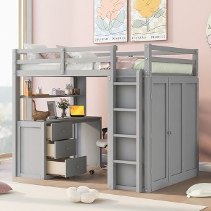 Whisen Full size Loft Bed with Drawers,Desk,and Wardrobe - 1 of 4