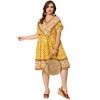 Agnes Orinda Women's Plus Size Boho Floral V Neck Drop Shoulder Drawstring Waist A Line Dresses - 3 of 4