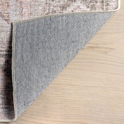 Rora Pale Pink Square Synthetic Washable Area Rug, 6' x 6'