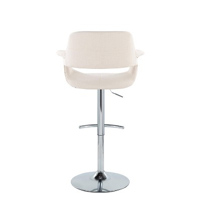 Set of 2 Cream Fabric Adjustable Swivel Barstools with Chrome Base