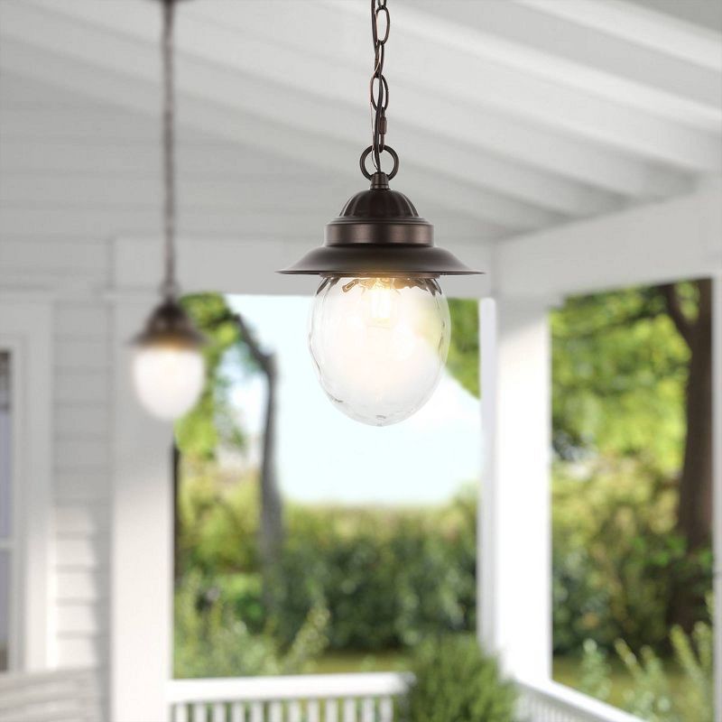 8.25&#34; 1-Light Manteo Farmhouse Industrial Iron/Glass Outdoor LED Pendant Oil Rubbed Bronze/Clear - JONATHAN Y, 5 of 12