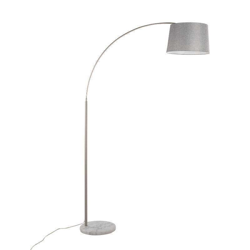 LumiSource March Contemporary Floor Lamp in White Marble and Nickel with Gray Linen Shade, 3 of 11