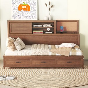 NicBex Twin/Full Size Wooden Daybed with 3 Drawers,Upper Soft Board,Shelf and Charging Station for Bedroom,Living Room,Apartment - 1 of 4