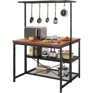 Multi-Functional Kitchen Island with Optional Outlets - Mobile Cart, 3-Tier Storage, 400lb Capacity, Removable Microwave Shelf - 1 of 4