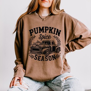Simply Sage Market Pumpkin Spice Season Truck Distressed Lightweight Garment Dyed Sweatshirt - 2XL - Espresso - 1 of 4