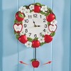 Collections Etc Hand-Painted Apple Blossom Pendulum Wall Clock WALL CLOCK White - 2 of 2