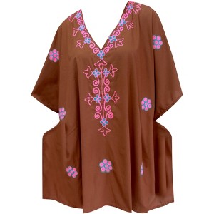 LA LEELA women's Vacation Casual Swim Holiday Beachwear Summer Bathing Suit Cover Ups Mini Beach Dress Robe 1X-2X Brown, Solid - 1 of 3