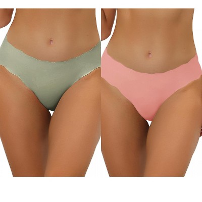 Allegra K Women's Unlined No-Show Stretch Laser Cuts Solid Invisible Brief 2 Packs
