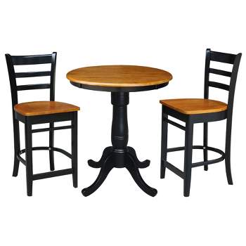 30" Brian Round Pedestal Counter Height Dining Set with 2 Emily Stools Black/Cherry - International Concepts