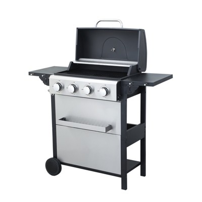 VisioGear Outdoor Grill with with Cooking Grids, Foldable Side Table, Hanging Basket, Grill for Backyard, Black & Silver, 44.8"*19.6"*40.1"