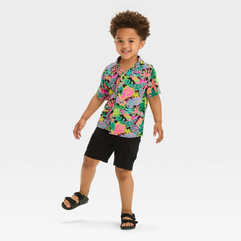 Toddler Boys' Short Sleeve Gauze Woven Challis Tropical Shirt - Cat & Jack™ Black, 3 of 4
