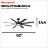 Honeywell Kildee 62 Inch Ceiling Fan Modern LED Light Remote Control Indoor Outdoor Dual Mount 6 Speed Reversible Motor, Black - 4 of 4