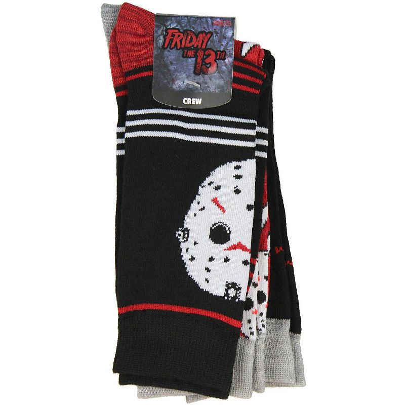 Friday The 13th Jason Voorhees Mask Adult 3 Pack Crew Socks for Men Multicoloured, 4 of 5