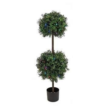 National Tree Company 46" Boxwood Double Ball Topiary with Multi-Function LED Lights Artificial Tree