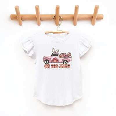 The Juniper Shop On The Hunt Truck Pink Toddler Flutter Sleeve Tee