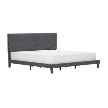 Muellen Upholstered Platform Bed with 2 Dual USB Ports Graphite Gray Vinyl - Hillsdale Furniture
