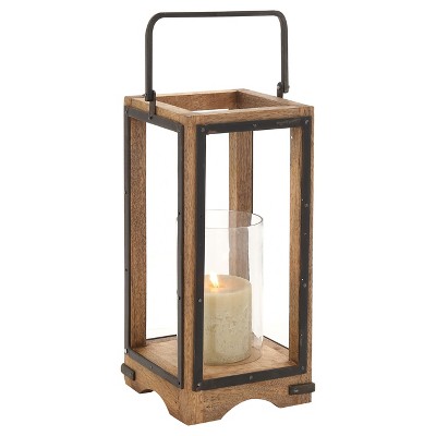 16 X 10 Rustic Wood/glass Candle Holder With Rope Handle Beige - Olivia &  May : Target