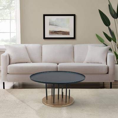 31" Round Matte Black and Brass Metal Coffee Table