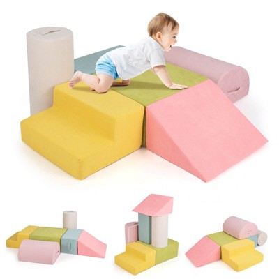 Infans 6 Pcs Toddler Climbing Blocks with Handles Chenille Fabric Cover Corner Play Gym