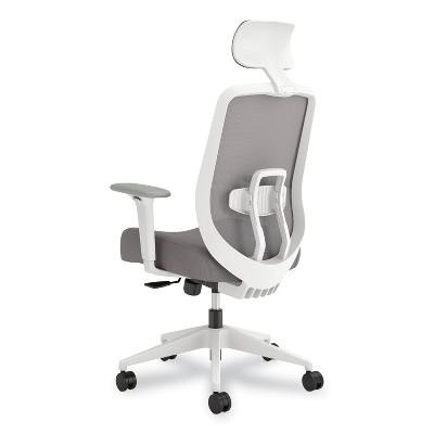 Gray and White Ergonomic Mesh Office Chair with Headrest