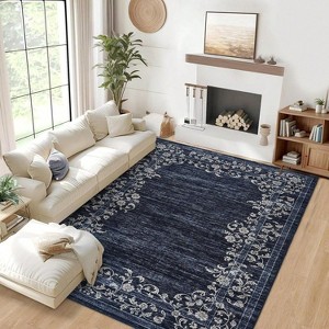 Flower Print Carpet Washable Area Rug Low Pile Soft Carpet Foldable Indoor Carpet - 1 of 4