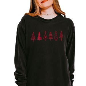 Simply Sage Market Row Of Christmas Trees Garment Dyed Long Sleeve - 1 of 4