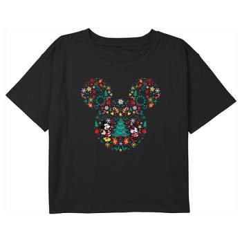 Girl's Mickey & Friends Christmas Mickey and Minnie Collage Crop T-Shirt