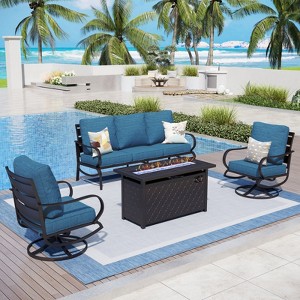 Captiva Designs 4pc Metal Patio seating Furniture Fire Pit Set with Swivel Chairs for Garden Porch Backyard - 1 of 4