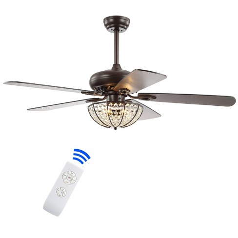 52 Led Bronze Crystal Ceiling Fan With, Bronze Ceiling Fan With Light And Remote